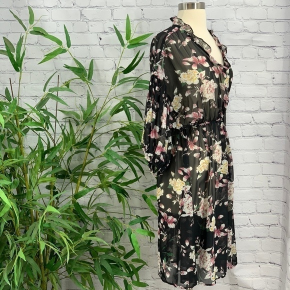 🎉Anthropologie Hazel Black w/ Floral Print Dress - Picture 2 of 6